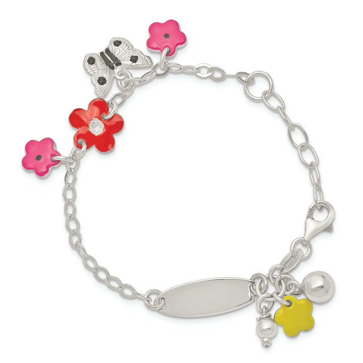 Lovely Rita's Bracelets Silver Enameled Flower Butterfly Charm Bracelet