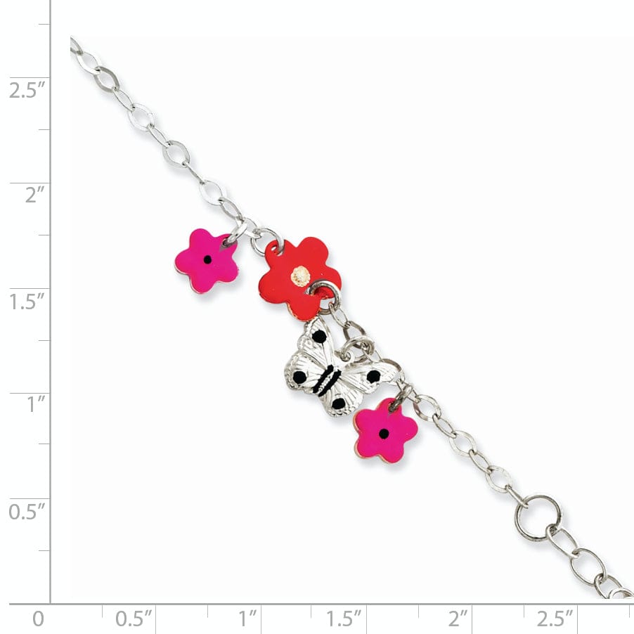 Lovely Rita's Bracelets Silver Enameled Flower Butterfly Charm Bracelet
