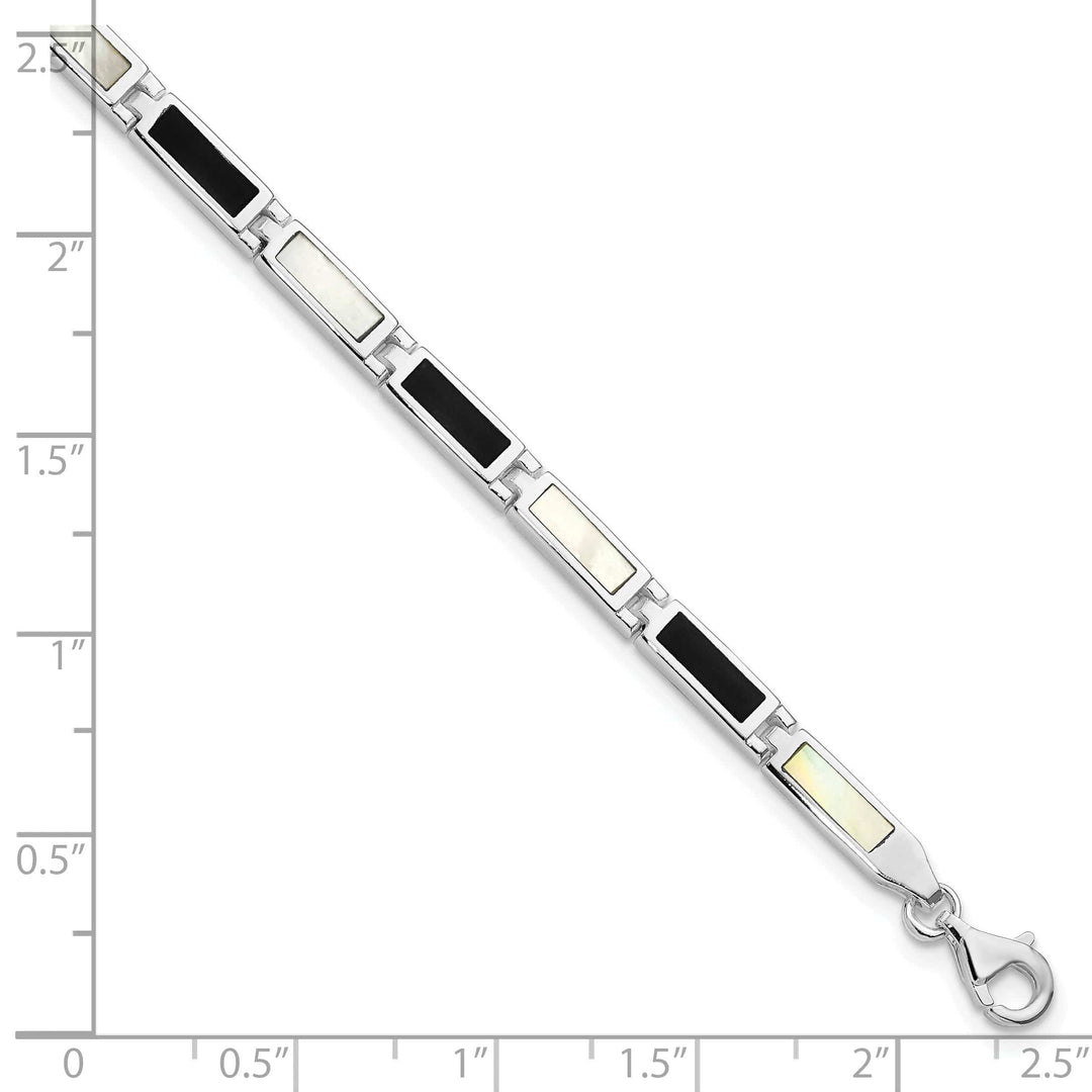 Lovely Rita's Bracelets Silver Fancy Onyx Mother Of Pearl Bracelet