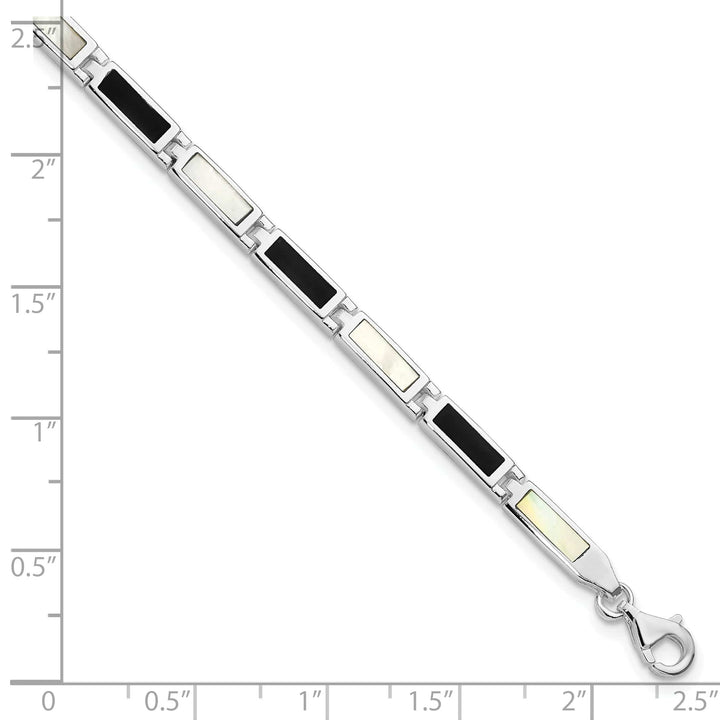 Lovely Rita's Bracelets Silver Fancy Onyx Mother Of Pearl Bracelet