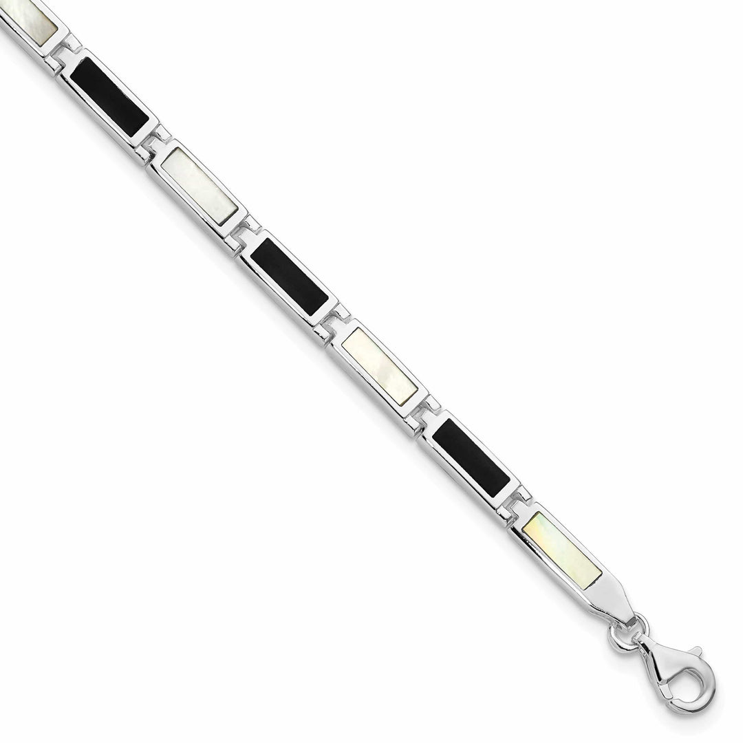 Lovely Rita's Bracelets Silver Fancy Onyx Mother Of Pearl Bracelet