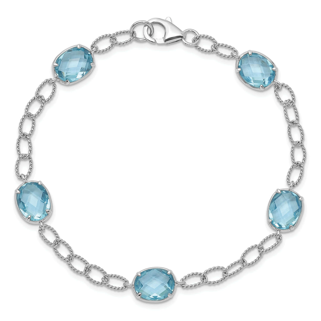Lovely Rita's Bracelets Silver Finish 5 Aqua Blue C.Z Link Bracelet