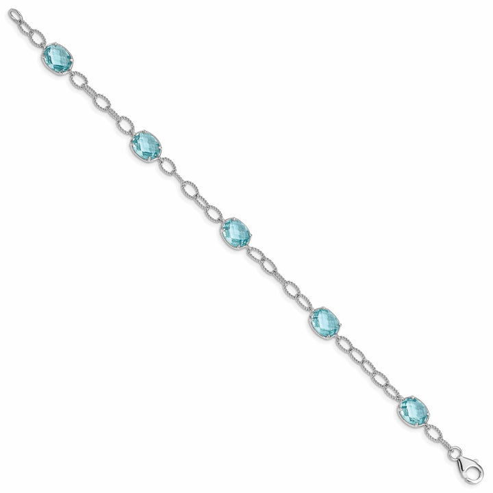 Lovely Rita's Bracelets Silver Finish 5 Aqua Blue C.Z Link Bracelet