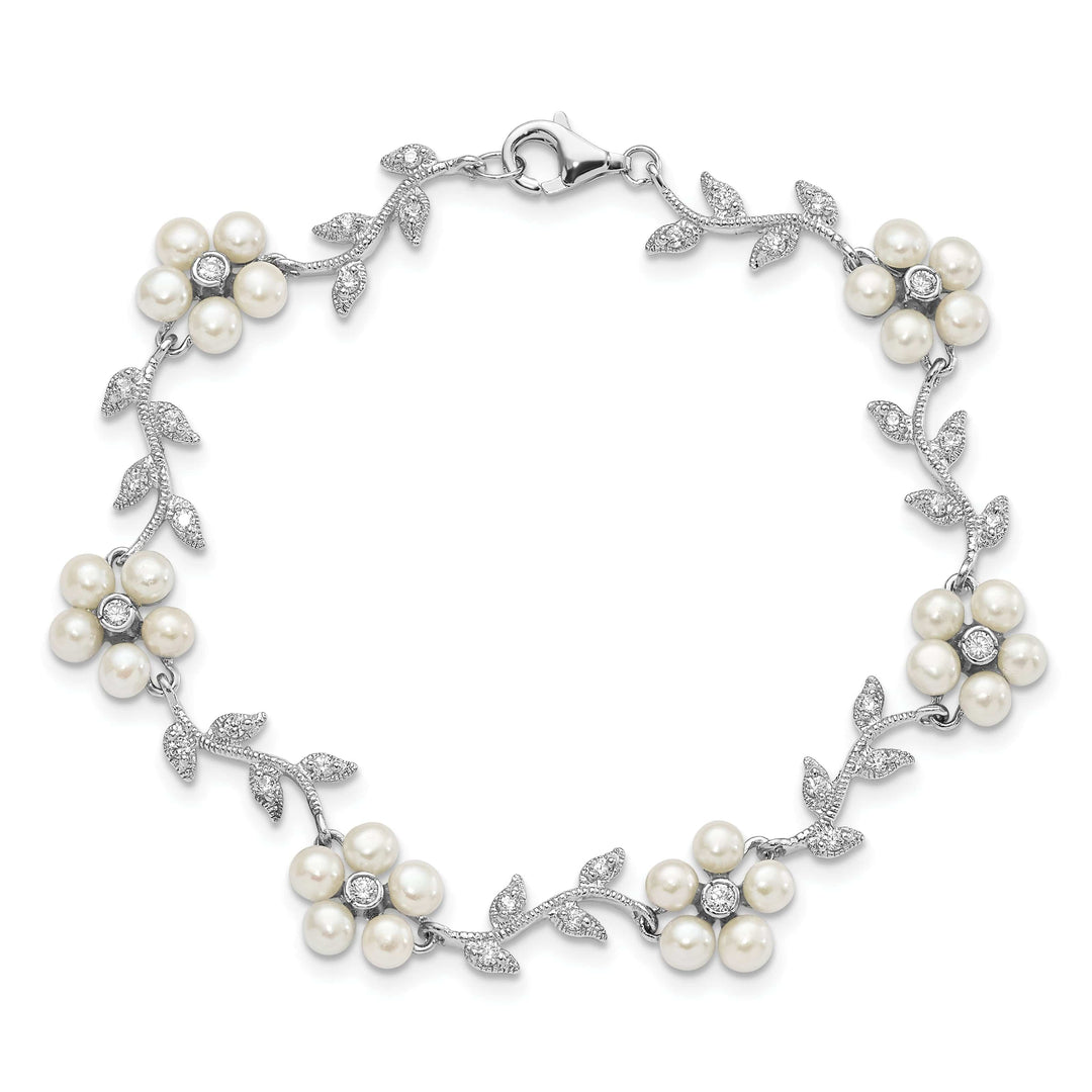 Lovely Rita's Bracelets Silver Fresh Water Pearl C.Z Floral Bracelet