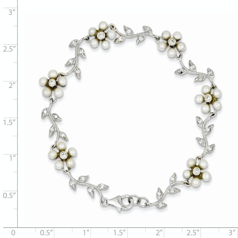 Lovely Rita's Bracelets Silver Fresh Water Pearl C.Z Floral Bracelet