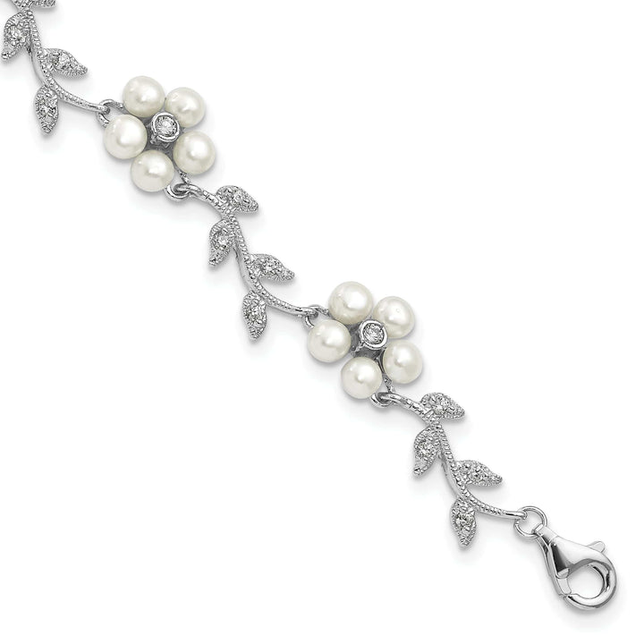 Lovely Rita's Bracelets Silver Fresh Water Pearl C.Z Floral Bracelet