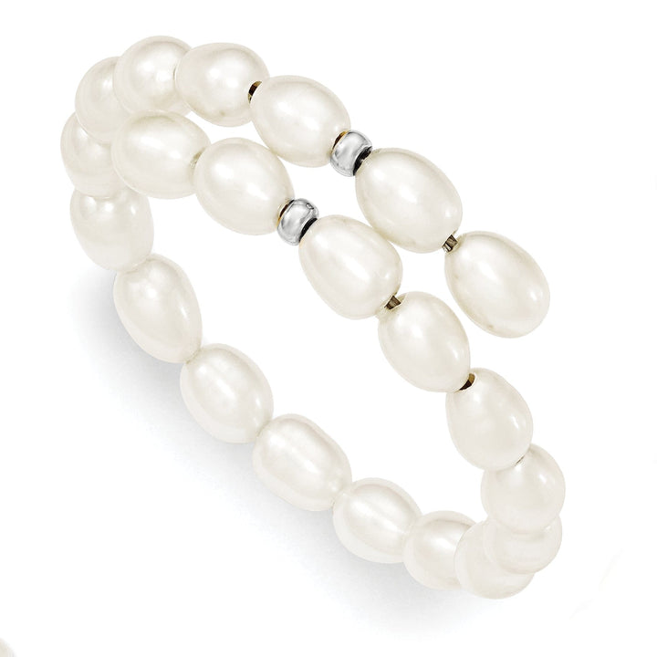 Lovely Rita's Bracelets Silver Fresh Water Rice Pearl Flexible Bracelet