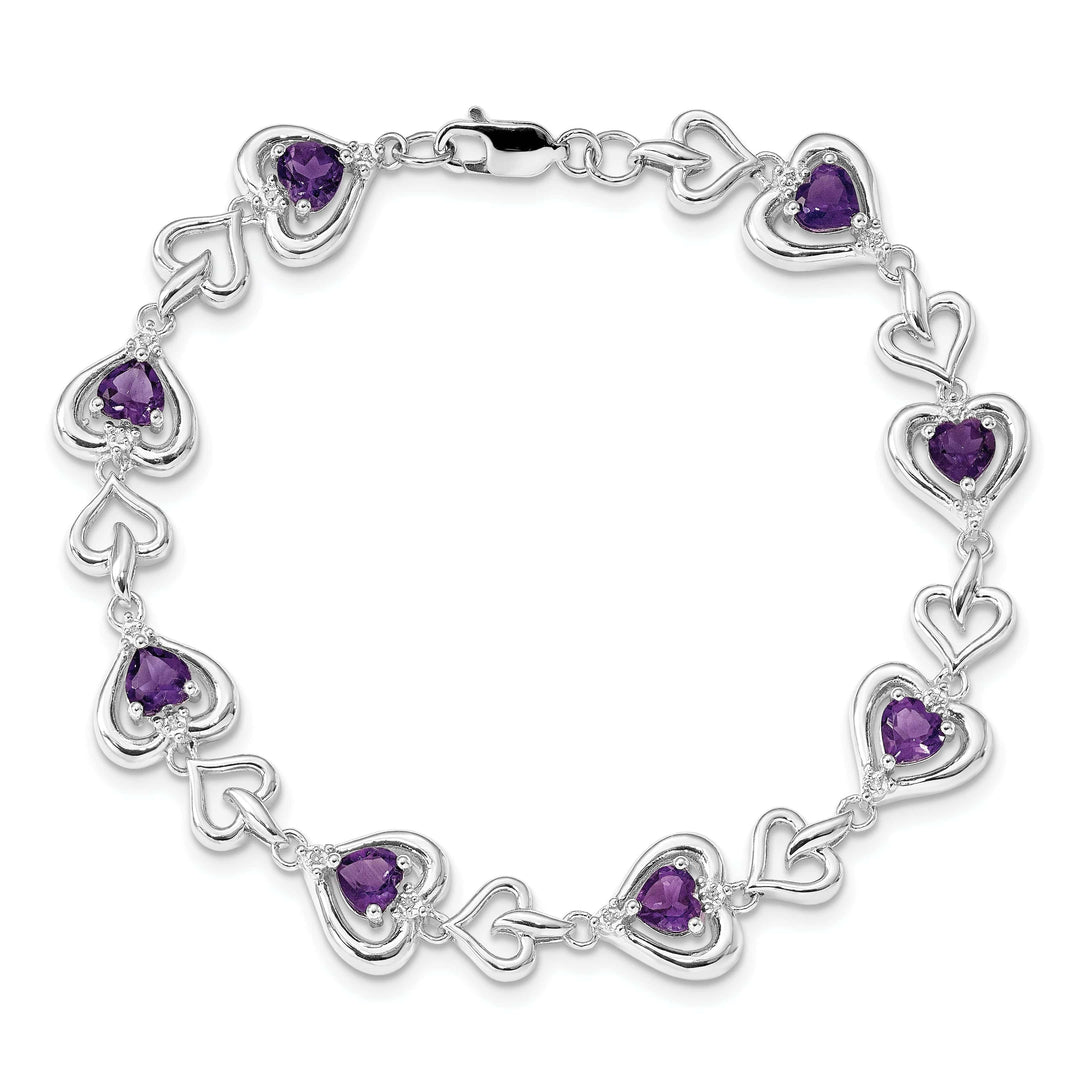 Lovely Rita's Bracelets Silver Heart Genuine Amethyst Link Bracelet
