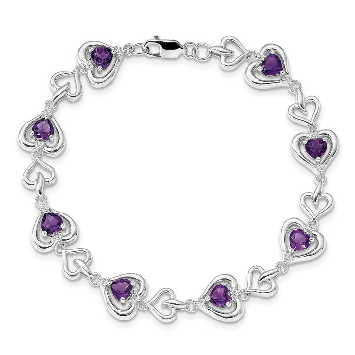 Lovely Rita's Bracelets Silver Heart Genuine Amethyst Link Bracelet
