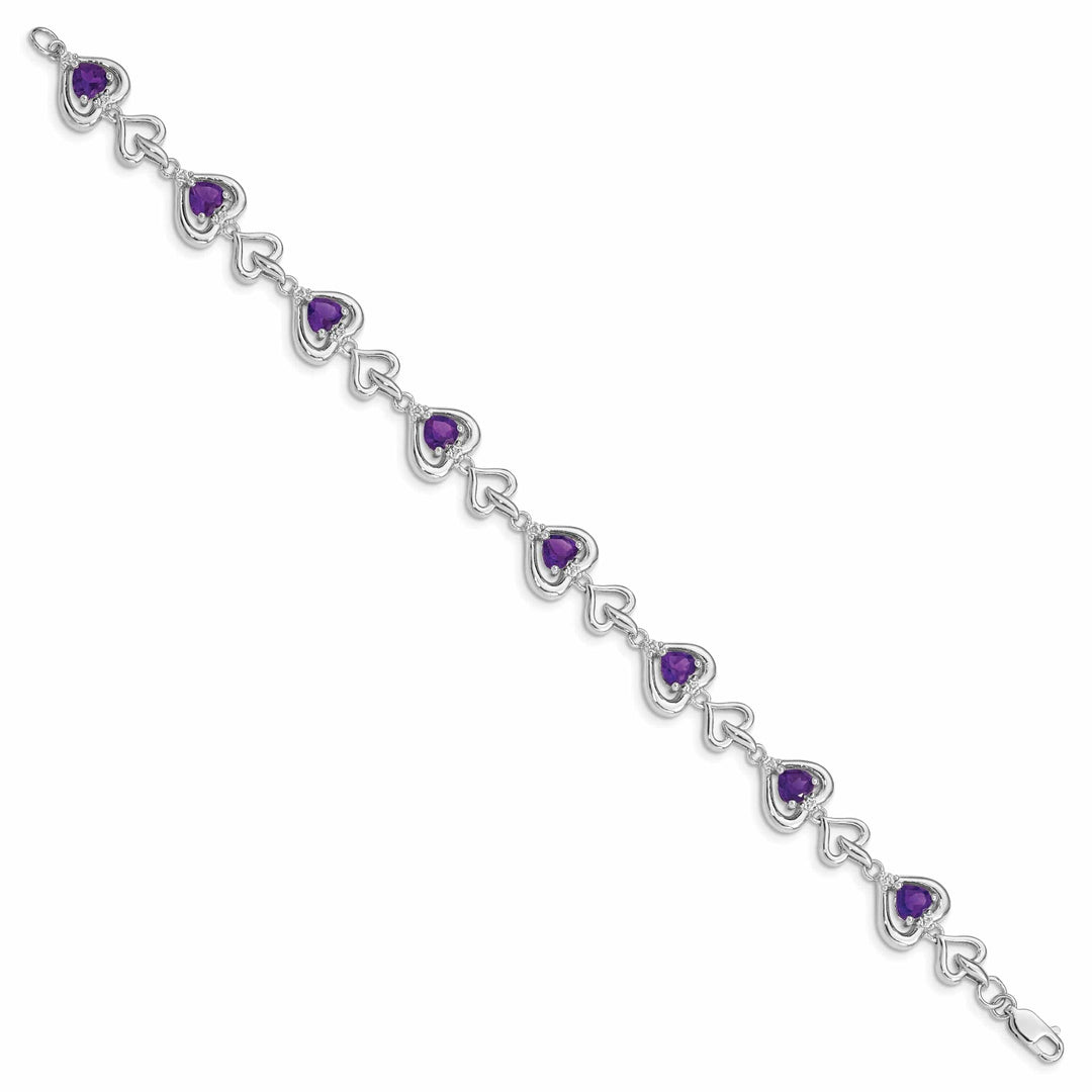 Lovely Rita's Bracelets Silver Heart Genuine Amethyst Link Bracelet