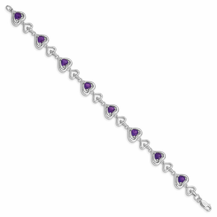 Lovely Rita's Bracelets Silver Heart Genuine Amethyst Link Bracelet