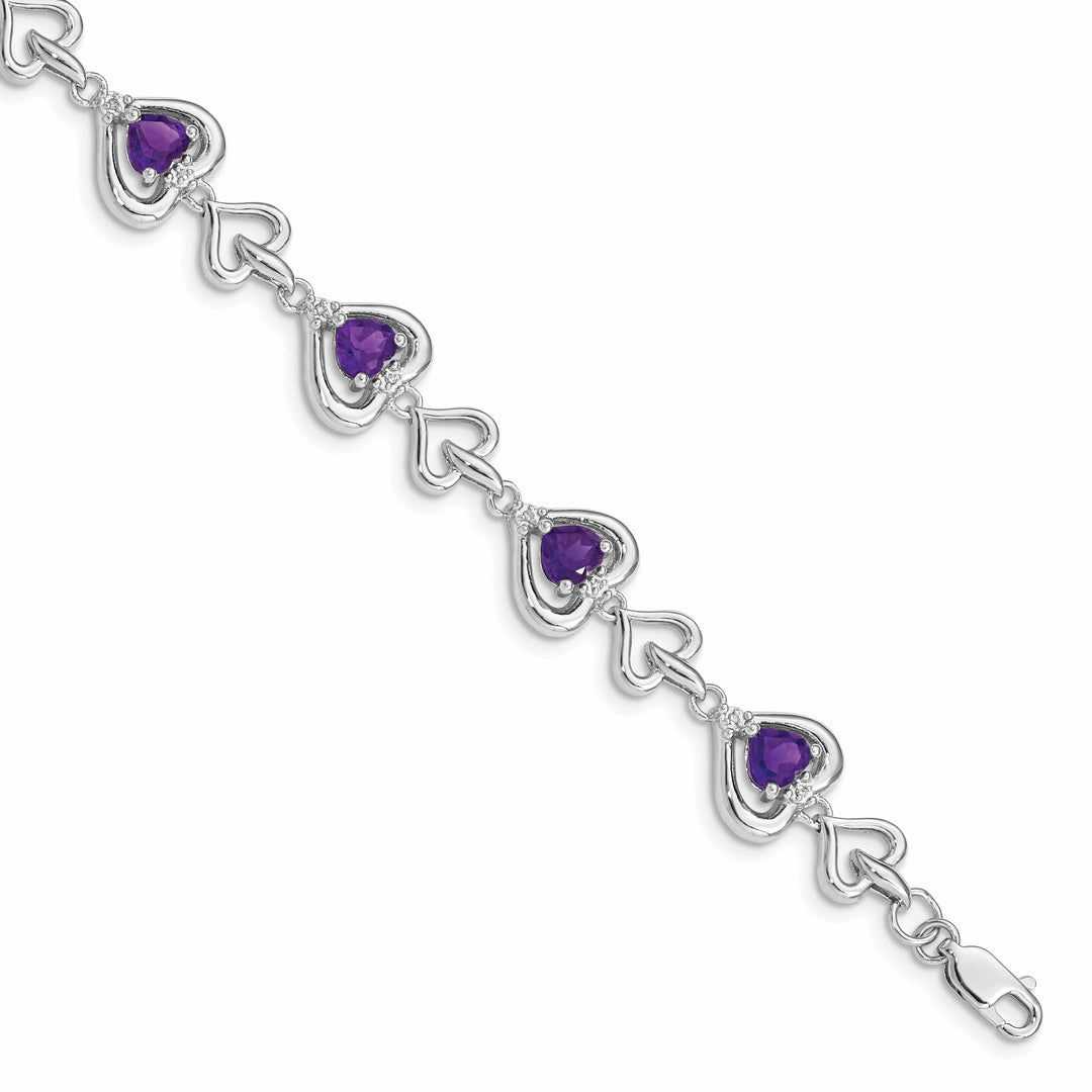 Lovely Rita's Bracelets Silver Heart Genuine Amethyst Link Bracelet