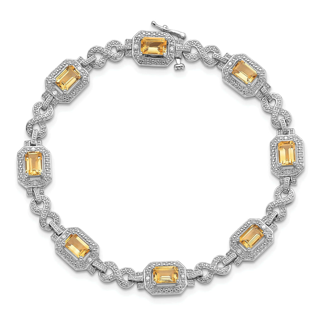 Lovely Rita's Bracelets Silver Octagon Citrine Gemstone Diamond Bracelet