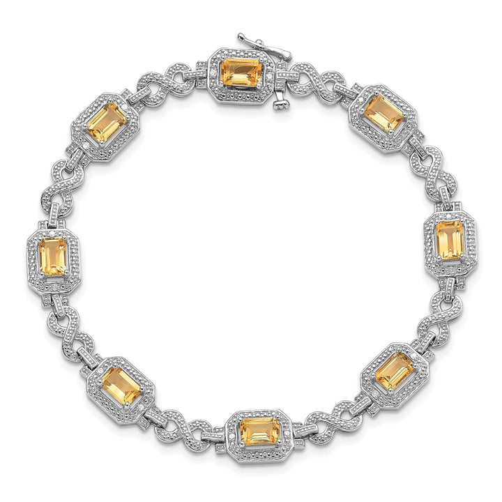 Lovely Rita's Bracelets Silver Octagon Citrine Gemstone Diamond Bracelet