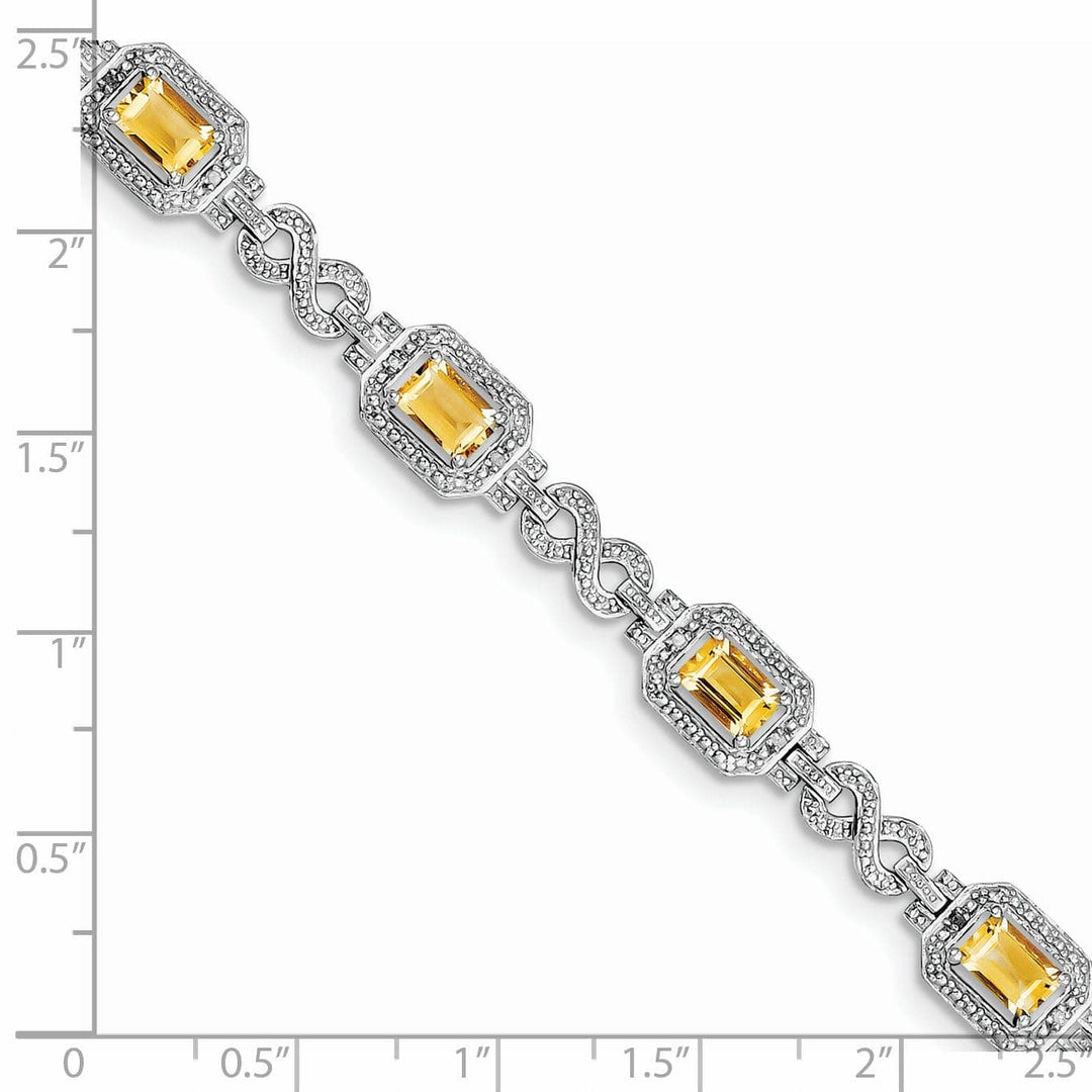 Lovely Rita's Bracelets Silver Octagon Citrine Gemstone Diamond Bracelet