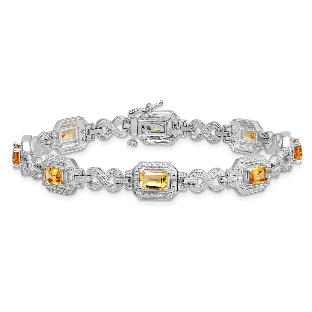 Lovely Rita's Bracelets Silver Octagon Citrine Gemstone Diamond Bracelet