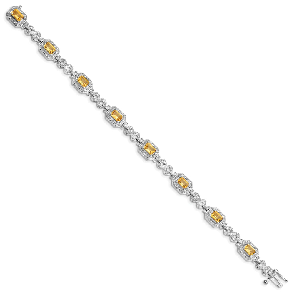 Lovely Rita's Bracelets Silver Octagon Citrine Gemstone Diamond Bracelet