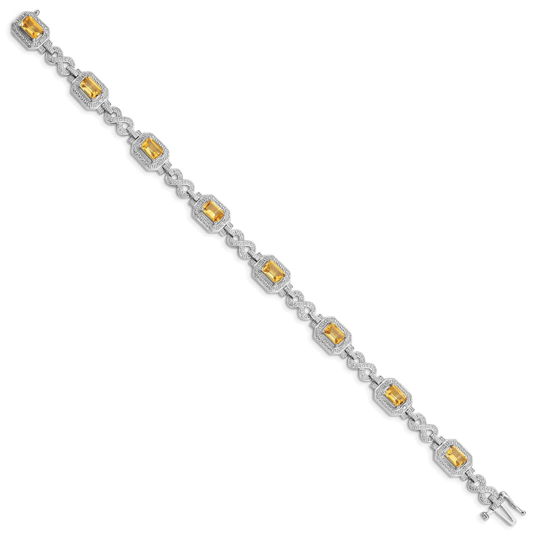 Lovely Rita's Bracelets Silver Octagon Citrine Gemstone Diamond Bracelet