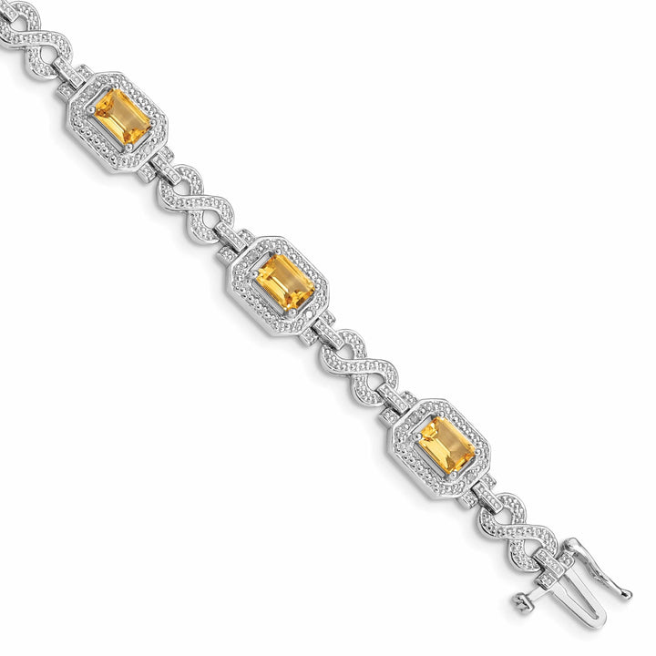 Lovely Rita's Bracelets Silver Octagon Citrine Gemstone Diamond Bracelet