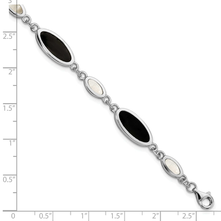 Lovely Rita's Bracelets Silver Onyx and Mother of Pearl Bracelet