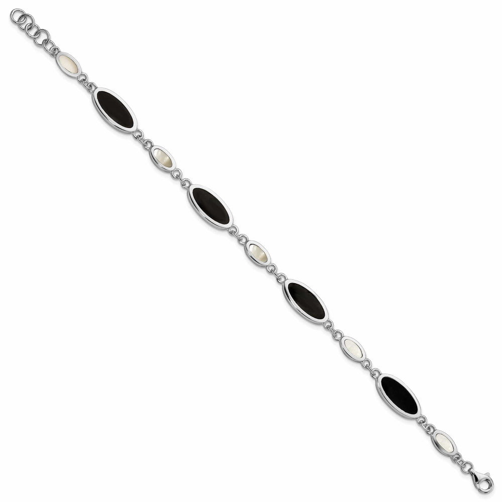 Lovely Rita's Bracelets Silver Onyx and Mother of Pearl Bracelet