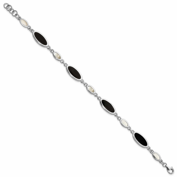 Lovely Rita's Bracelets Silver Onyx and Mother of Pearl Bracelet