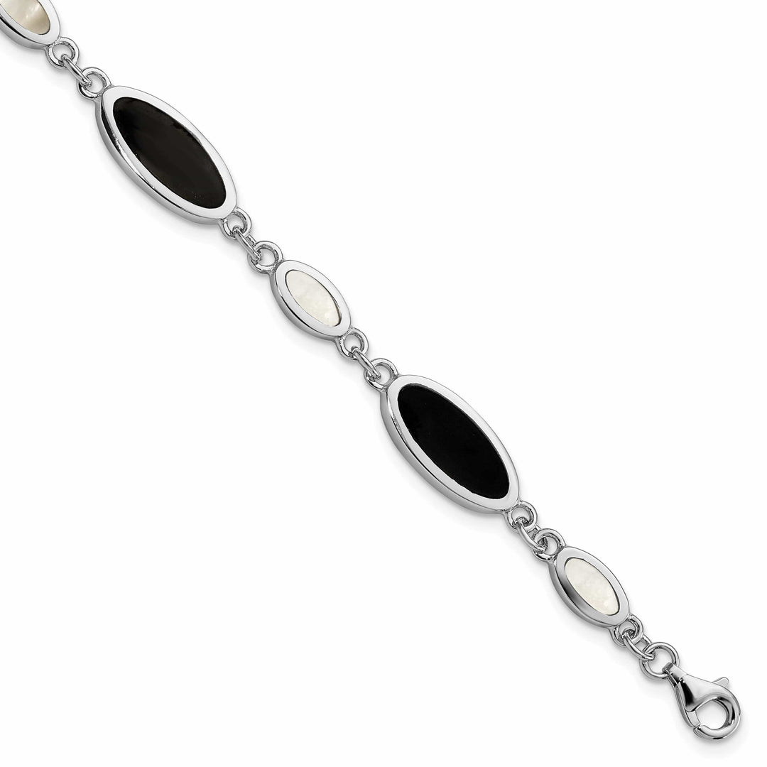 Lovely Rita's Bracelets Silver Onyx and Mother of Pearl Bracelet