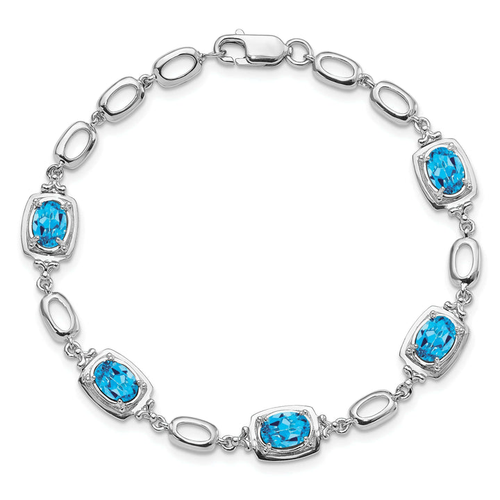 Lovely Rita's Bracelets Silver Oval Blue Topaz Gemstone Link Bracelet