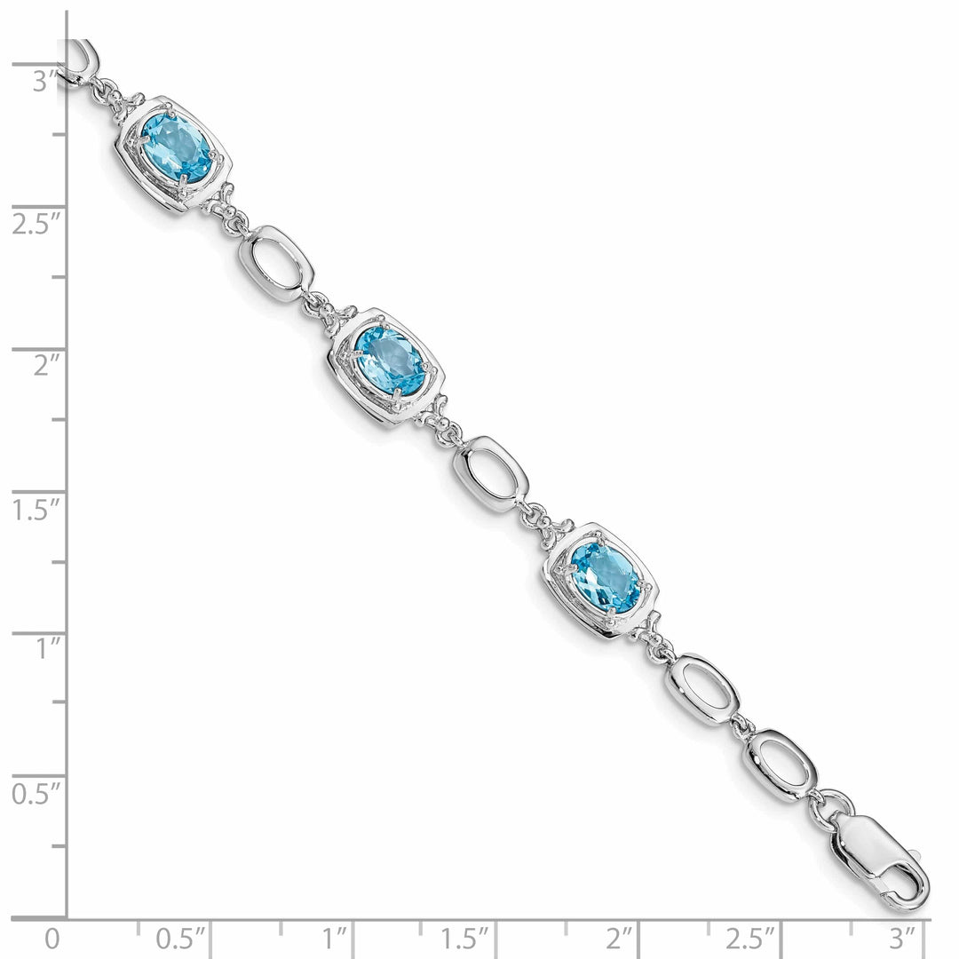 Lovely Rita's Bracelets Silver Oval Blue Topaz Gemstone Link Bracelet