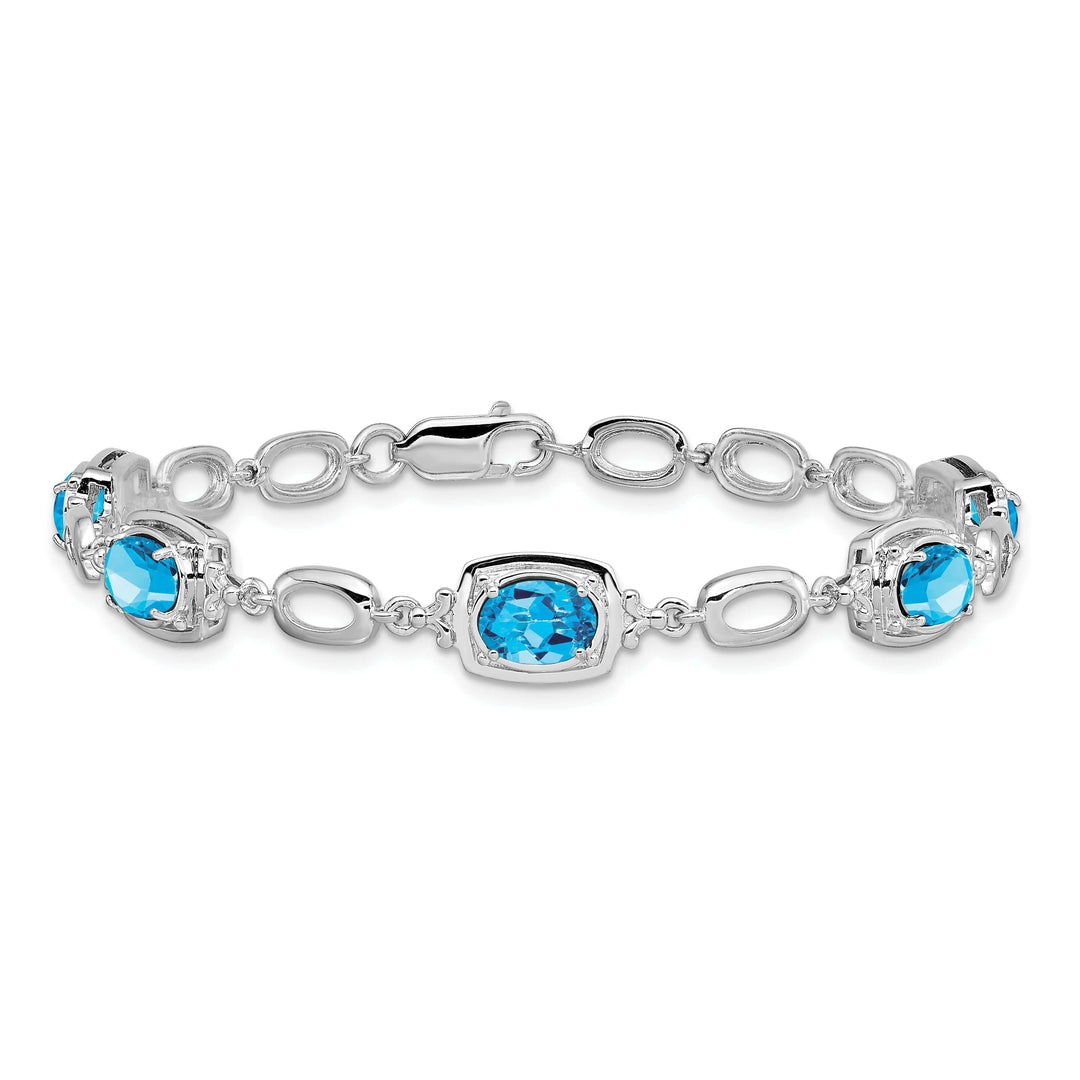 Lovely Rita's Bracelets Silver Oval Blue Topaz Gemstone Link Bracelet
