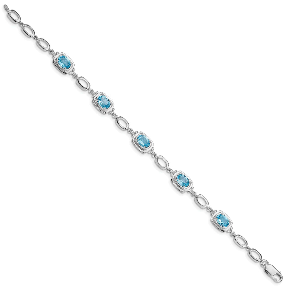 Lovely Rita's Bracelets Silver Oval Blue Topaz Gemstone Link Bracelet