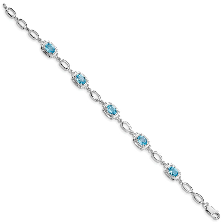 Lovely Rita's Bracelets Silver Oval Blue Topaz Gemstone Link Bracelet