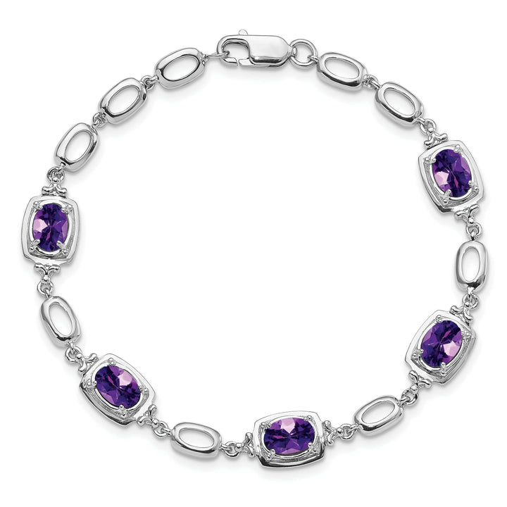 Lovely Rita's Bracelets Silver Oval Cut Amethyst Gemstone Link Bracelet