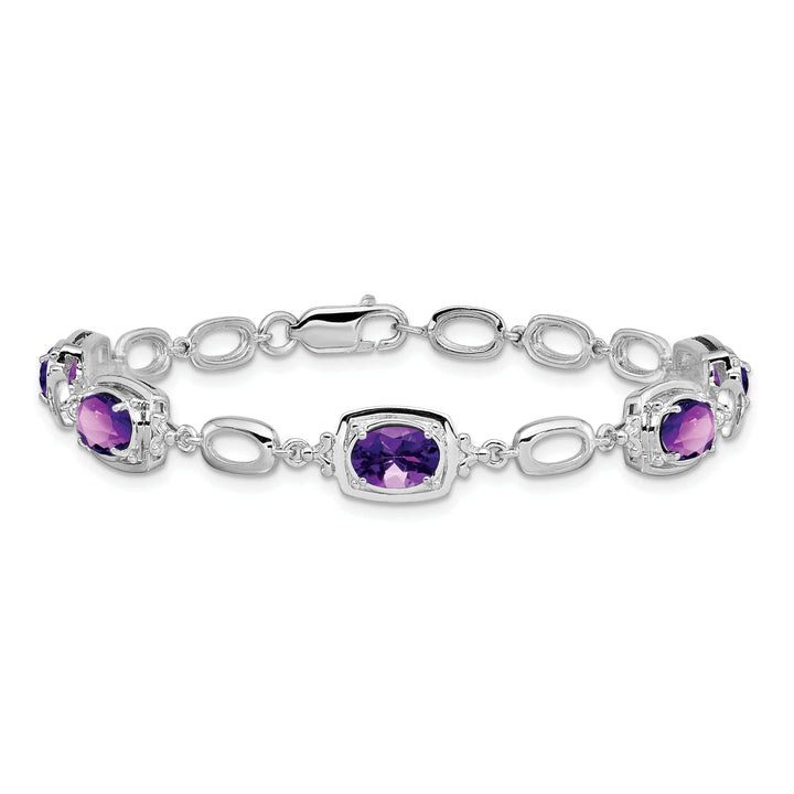 Lovely Rita's Bracelets Silver Oval Cut Amethyst Gemstone Link Bracelet