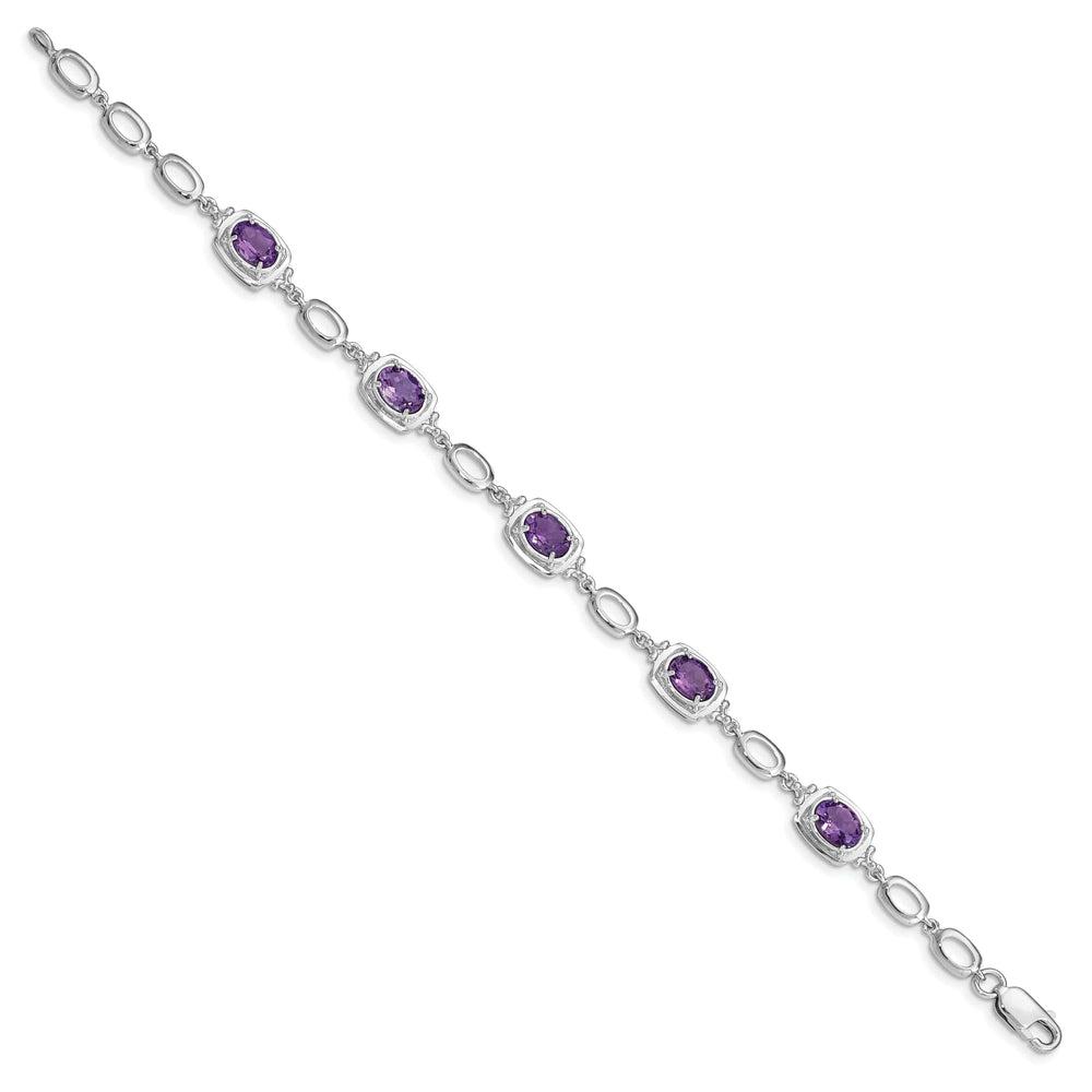 Lovely Rita's Bracelets Silver Oval Cut Amethyst Gemstone Link Bracelet