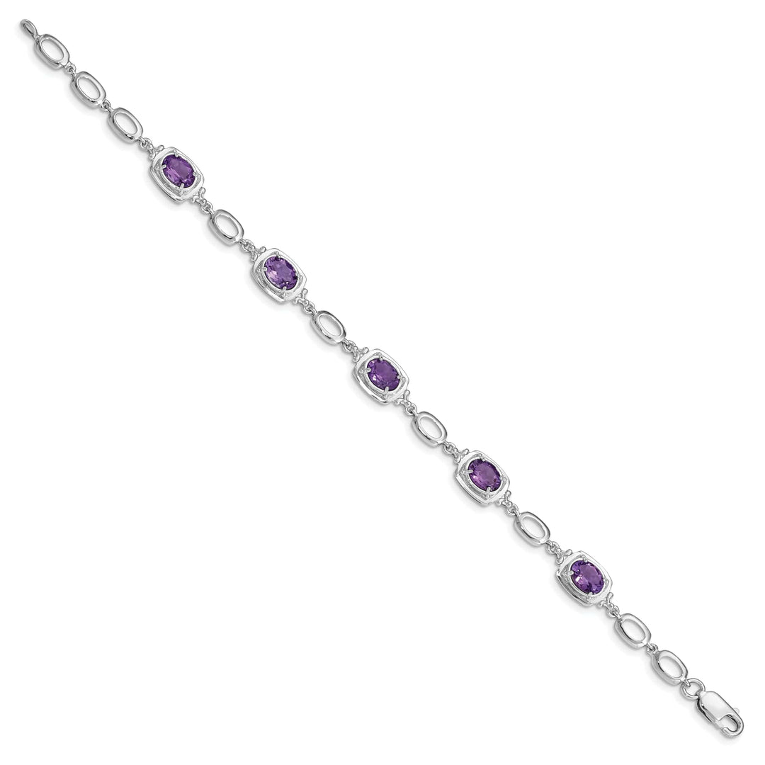 Lovely Rita's Bracelets Silver Oval Cut Amethyst Gemstone Link Bracelet