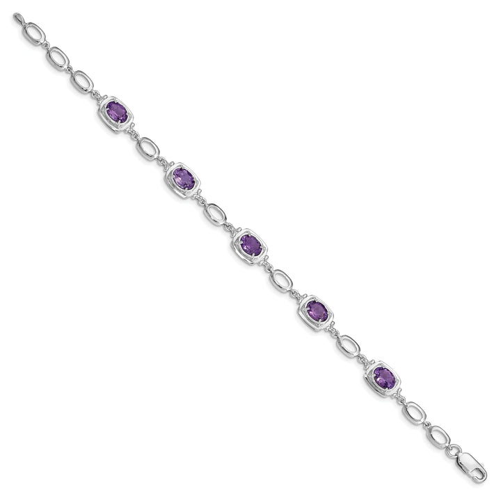 Lovely Rita's Bracelets Silver Oval Cut Amethyst Gemstone Link Bracelet