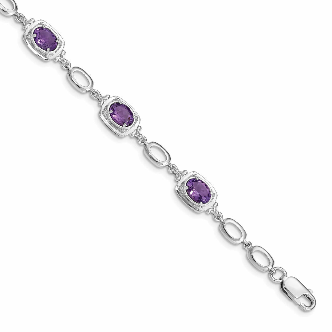 Lovely Rita's Bracelets Silver Oval Cut Amethyst Gemstone Link Bracelet