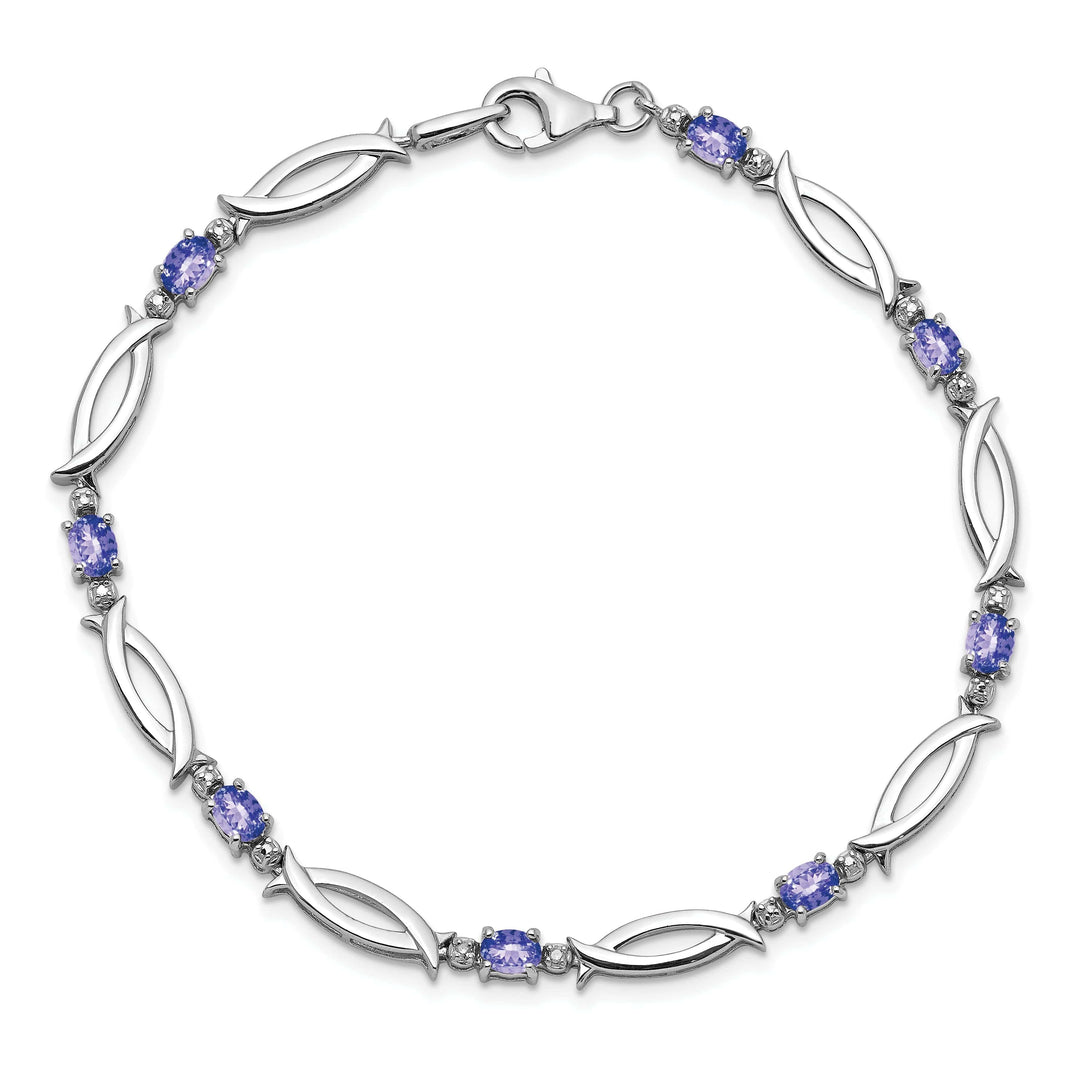 Lovely Rita's Bracelets Silver Oval Tanzanite Round Diamond Bracelet