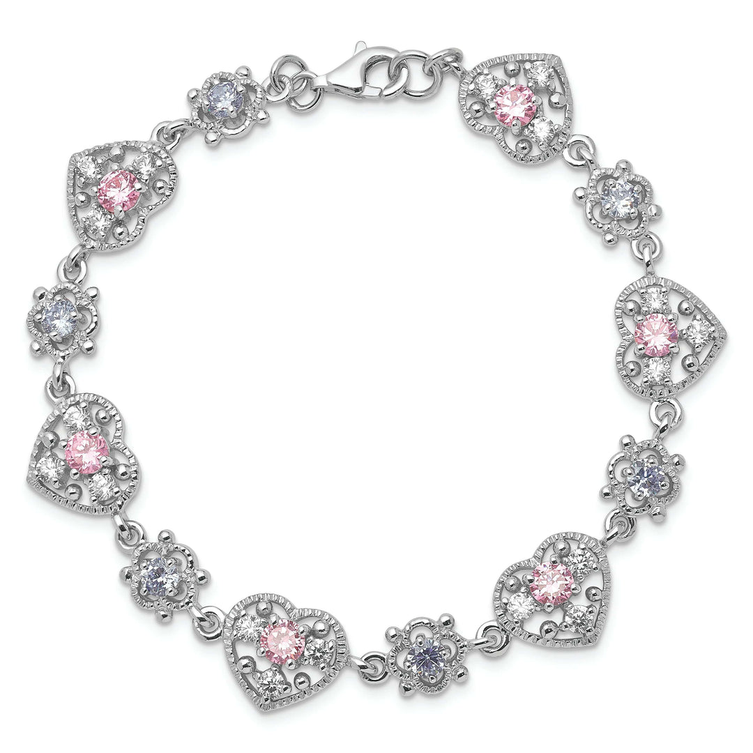 Lovely Rita's Bracelets Silver Pink Clear Cubic Zirconia Heart Bracelet