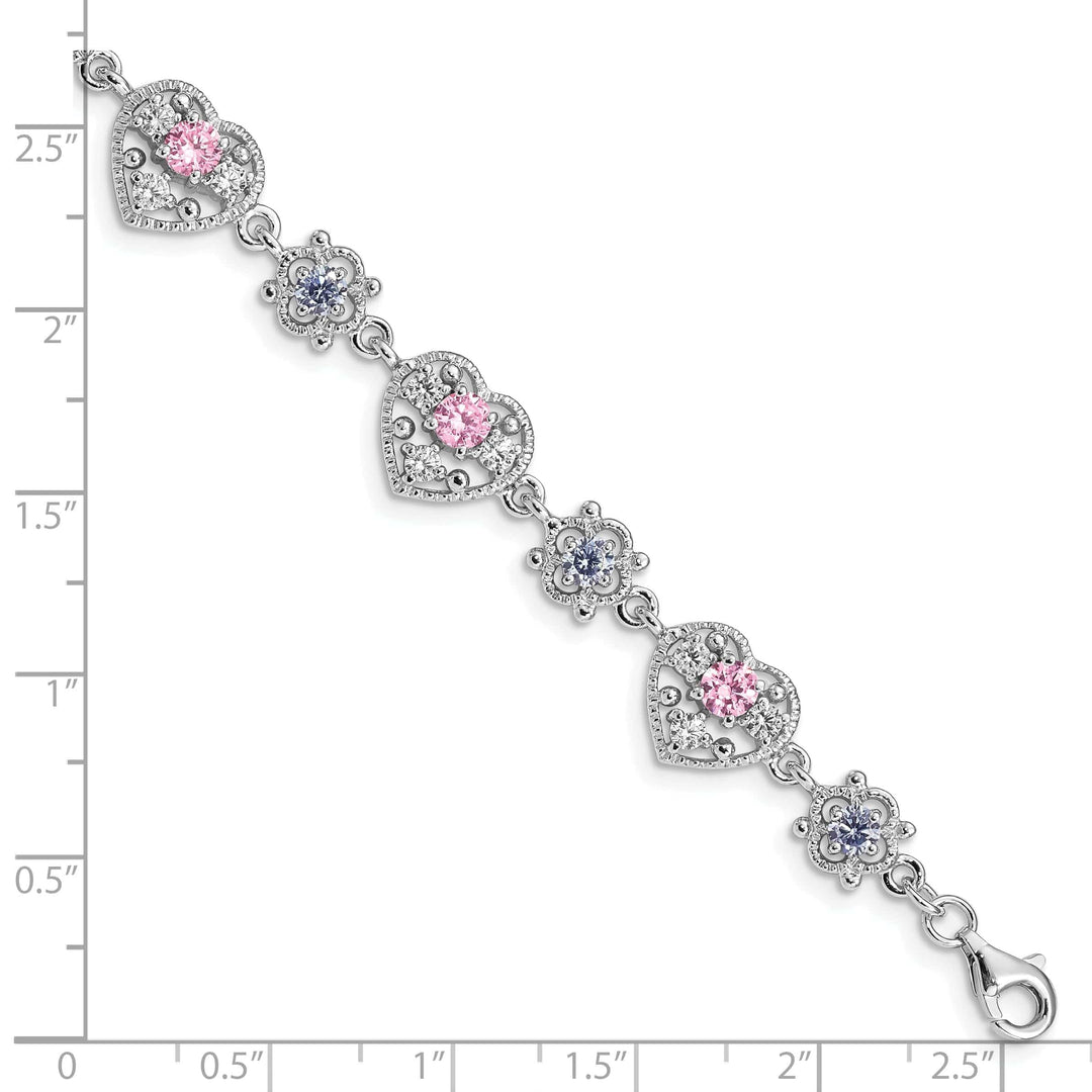 Lovely Rita's Bracelets Silver Pink Clear Cubic Zirconia Heart Bracelet