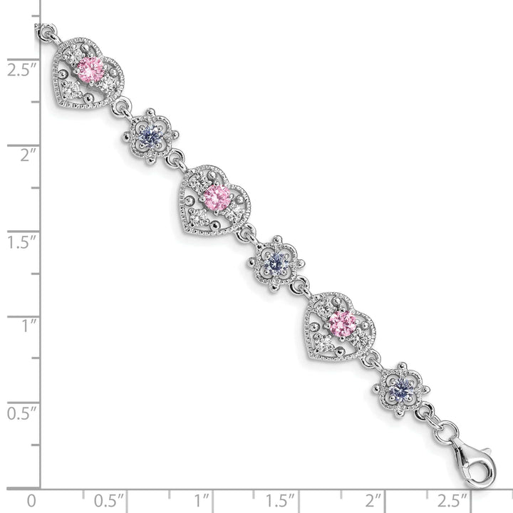 Lovely Rita's Bracelets Silver Pink Clear Cubic Zirconia Heart Bracelet