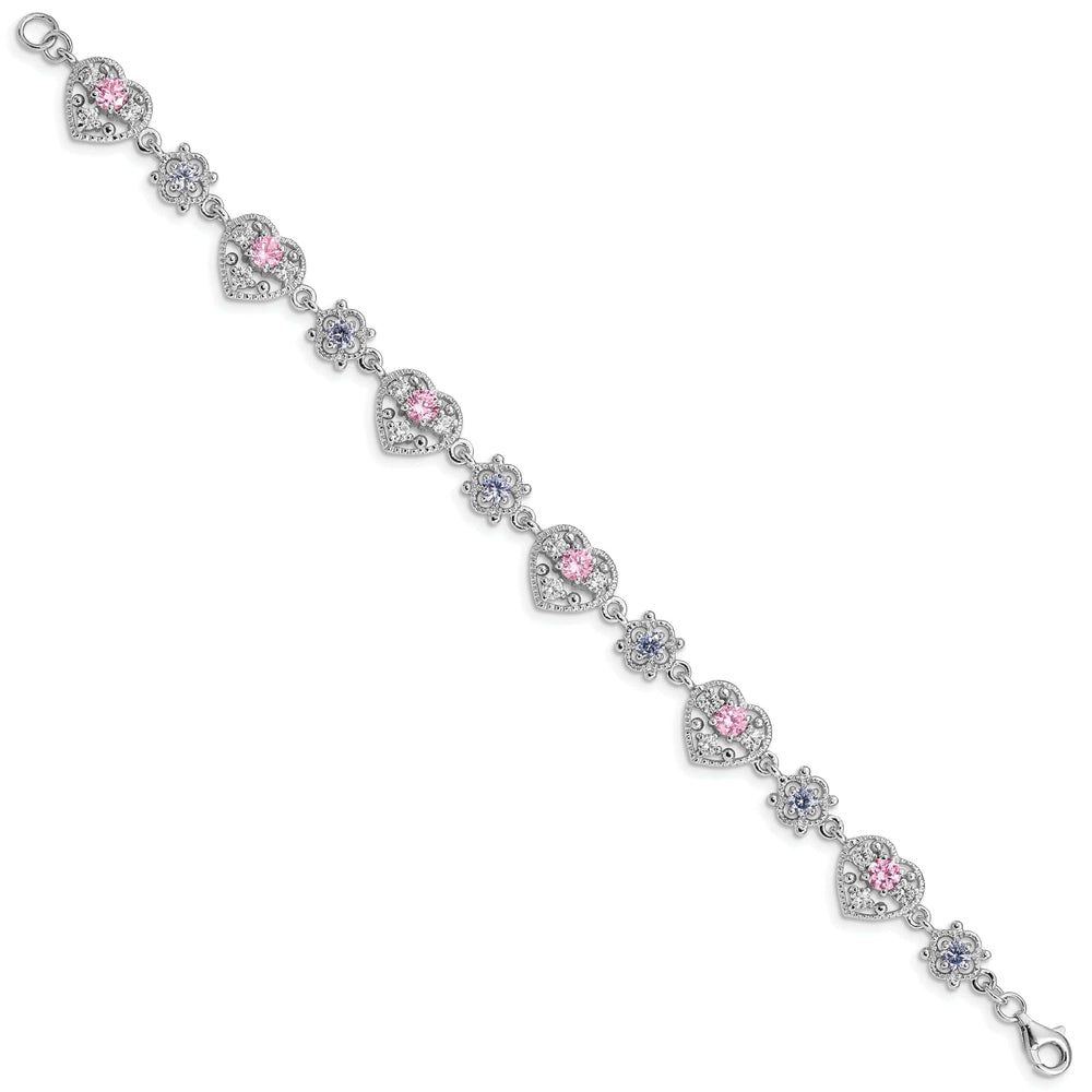 Lovely Rita's Bracelets Silver Pink Clear Cubic Zirconia Heart Bracelet