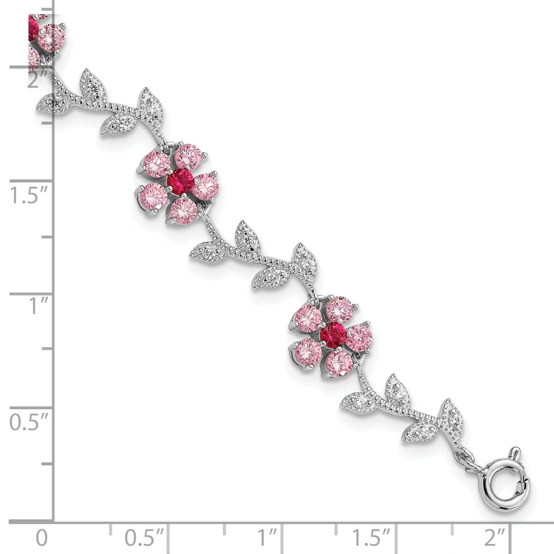 Lovely Rita's Bracelets Silver Pink Cubic Zirconia Flower Bracelet
