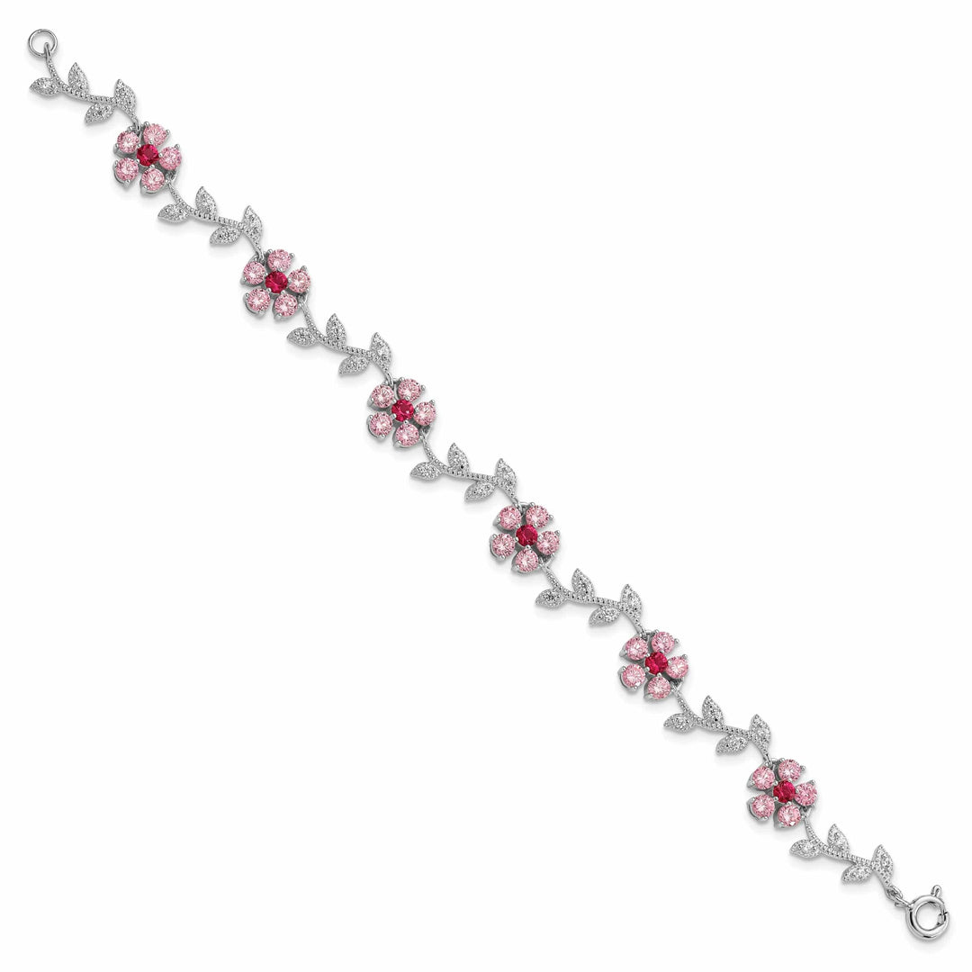 Lovely Rita's Bracelets Silver Pink Cubic Zirconia Flower Bracelet