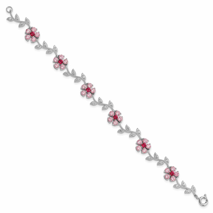 Lovely Rita's Bracelets Silver Pink Cubic Zirconia Flower Bracelet