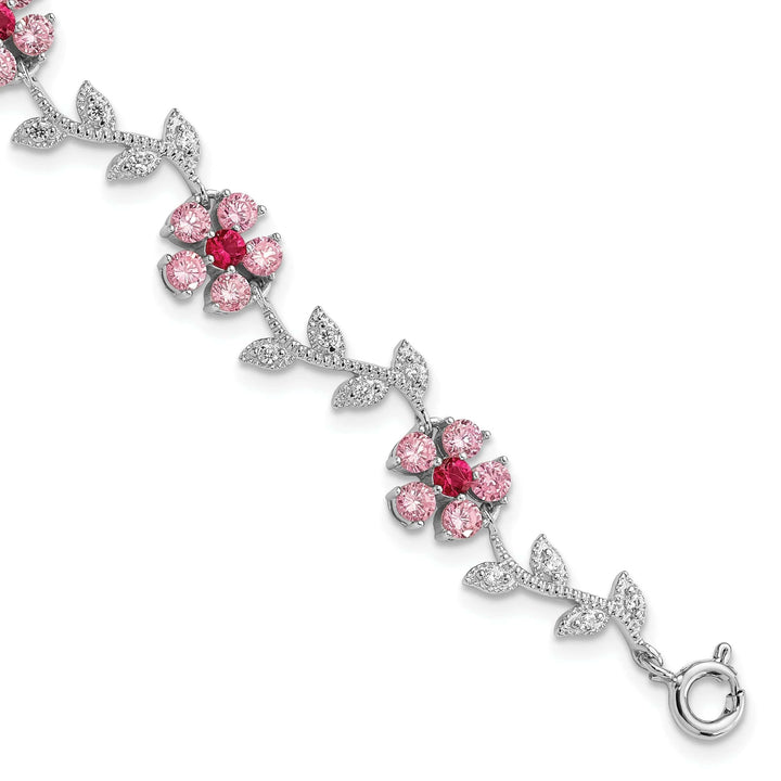 Lovely Rita's Bracelets Silver Pink Cubic Zirconia Flower Bracelet