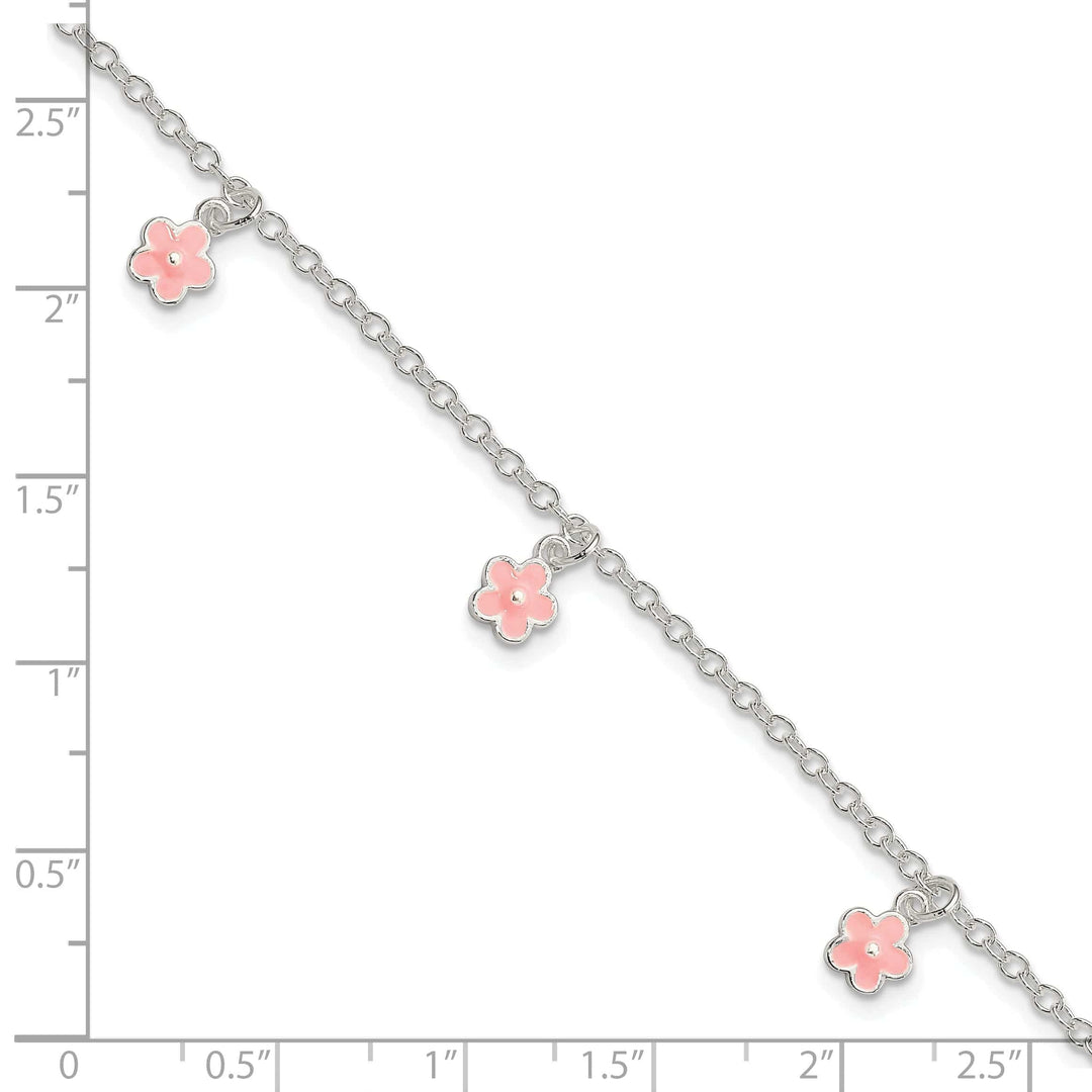 Lovely Rita's Bracelets Silver Pink Enamel Dangle Flower Kids Bracelet