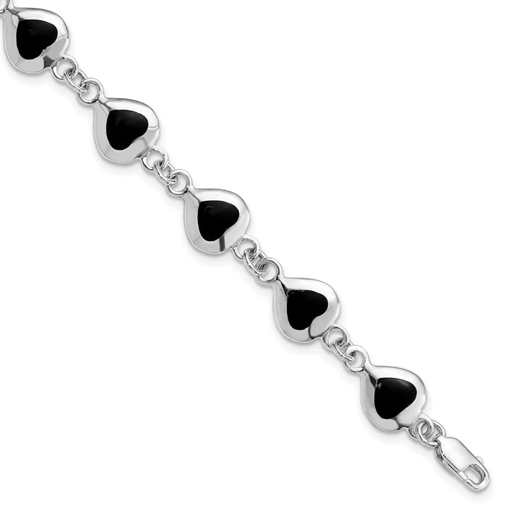 Lovely Rita's Bracelets Silver Polish Finish Fancy Heart Onyx Bracelet