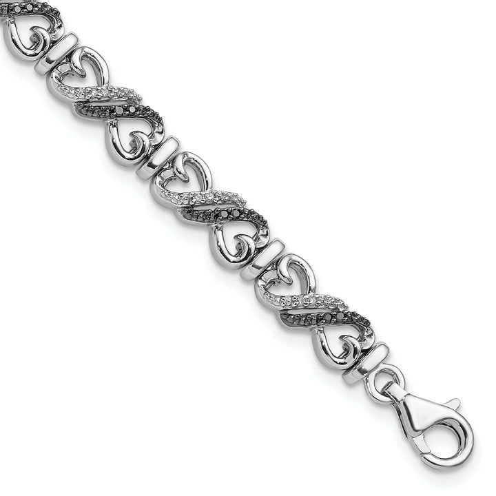 Lovely Rita's Bracelets Silver Polished Black White Diamond 7.5 inch Bracelet
